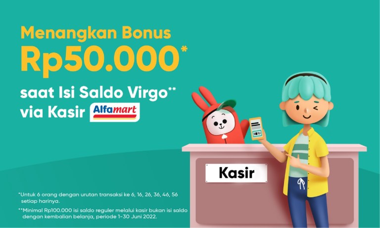 Isi Saldo Virgo dari Kasir Alfamart Bonus Rp50.000